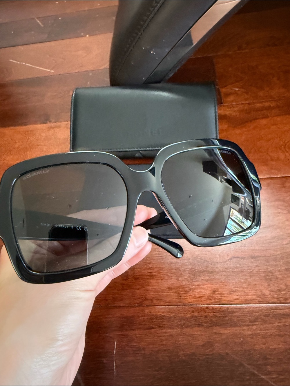 CHANEL Black Oversized Square Sunglasses with Dark Lenses